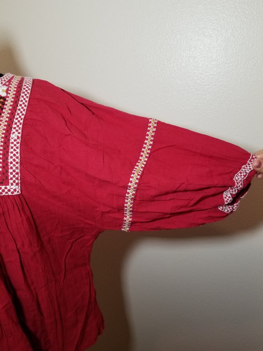 Max Studio Womens Small Red Embroidered Blouse Peasant Boho Hippie Earthy Gypsy - Picture 7 of 9